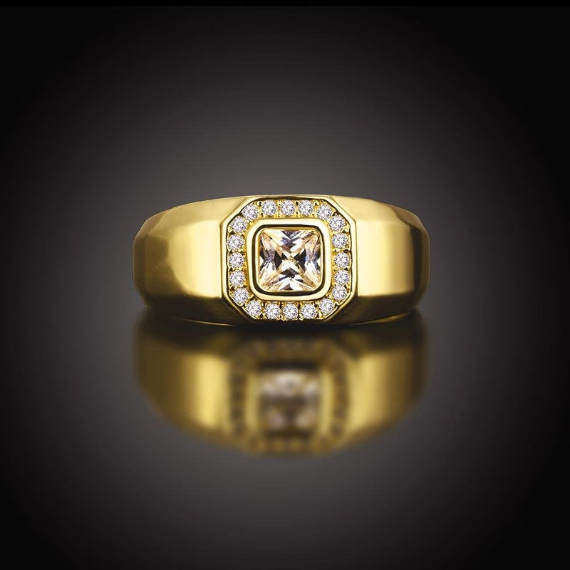 Uloveido 9 mm Gold Plated Square Cubic Zirconia Wedding Engagement Promise Rings for Men -friend Father's Day Gifts KR204-6 - Image 4